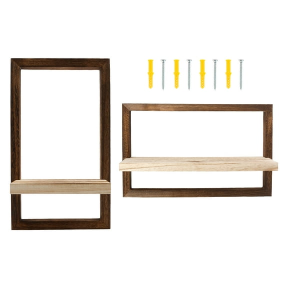 2 Pcs Wood Floating Shelves Square Floating Shelves for Wall Decorative Floating Wall Shelves Wall Mounted Framed Hanging Shelf for Living Room Bedroom Bathroom