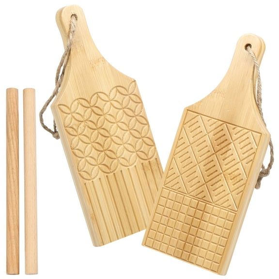 2 Pcs Wood Gnocchi Board Authentic Safe to Use Cavatelli Pasta Maker Reusable Pasta Making Tools Gnocchi Board with Different Engraving Patterns Easy to Store Pasta Making Tools for Pasta Kitchen