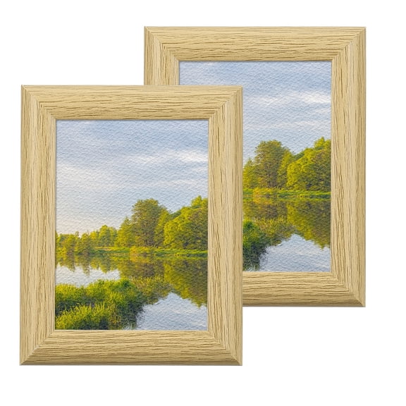 2 Pcs Wood Picture Frames, 3 x 4 Inch Wooden Photo Frame, Photo Displays with Mat Glass Panel for Wall Tabletop Display, Natural Beige