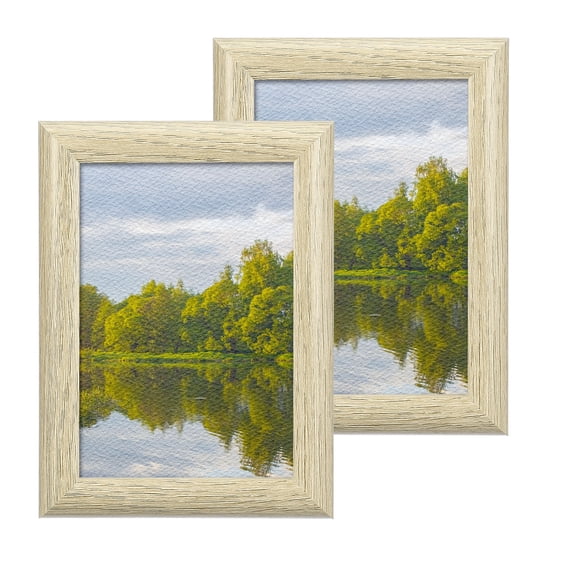 2 Pcs Wood Picture Frames, 4 x 5 Inch Wooden Photo Frame, Photo Displays with Mat Glass Panel for Wall Tabletop Display, White Oak Color