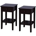 2 Pcs Wood Side End Table With An Open Shelf And Drawer Nightstand