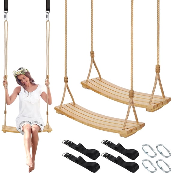 2 Pcs Wood Swing Seat Carbonized Hanging Wood Tree Swing Adjustable Anticorrosive Waterproof 440lbs Load Indoor Outdoor Backyard Play, 24 x 6.3 x 1.42 Inch(Fresh Style)