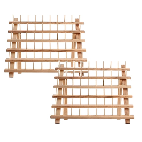 2 Pcs Wood Thread Rack for 60 Spools, Heavy Duty Sewing Thread Organizer, Freestanding or Wall Mount Holder for Embroidery Quilting Thread Storage, Fits Mini King Cones, 12.6"x15.7"