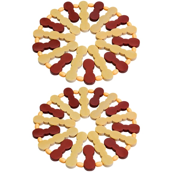 2 Pcs Wood Trivet Set, 6.7 in / 17 cm Round Heat Resistant Pad and Pot Holder, Foldable Beaded Kitchen Table Protection for Hot Dishes, Pots, Pans and Bowls, Natural Wood Two-Tone Decorative Mats
