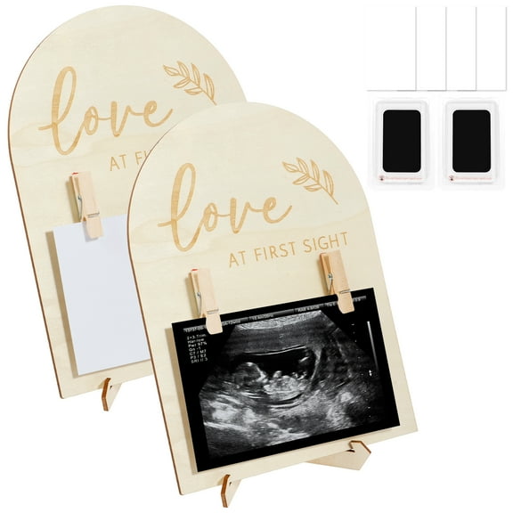 2 Pcs Wood Ultrasound Picture Frames Double Sided Sonogram Picture Frame Cute Ultrasound Photo Frame for the Announcement of Your Pregnancy or Baby's Birth