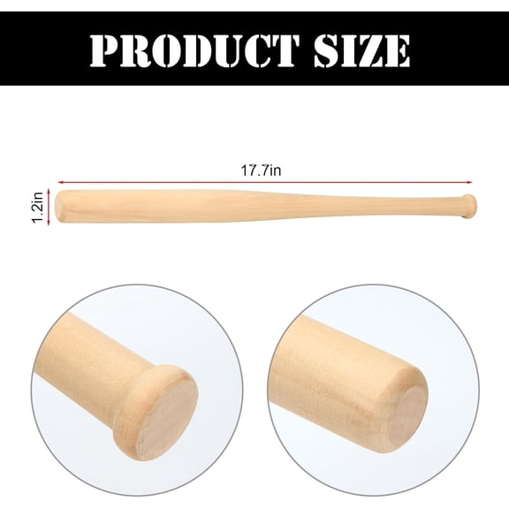 2 Pcs Wooden Baseball Bat, 18 Inch Unpainted Wood Baseball Bats, Wooden Baseball Bat Craft Unfinished Wood Unpainted Mini Baseball Bat for DIY Painting Sports Party Favors Craft