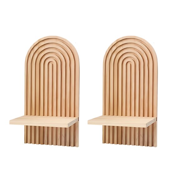 2 Pcs Wooden Boho Shelf Set, Wall Decor for Boho Bedroom, Solid Wood with Arch Pattern, Easy to Hang, Ideal for Bedroom Wall Decorations, Boho Wall Decor