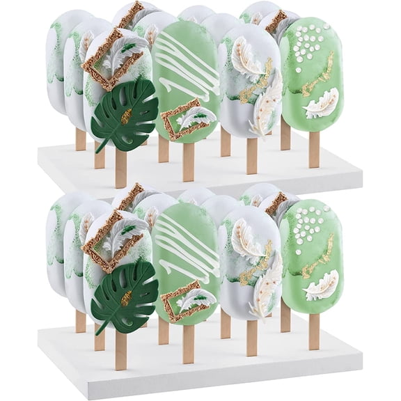 2 Pcs Wooden Cakesicle Stand Display 12 Count Candy Sticks Holder Rectangle Rustic Cake Stands for Dessert Table Ice Cream Lollipop Holder for Wedding Birthday Holiday Party