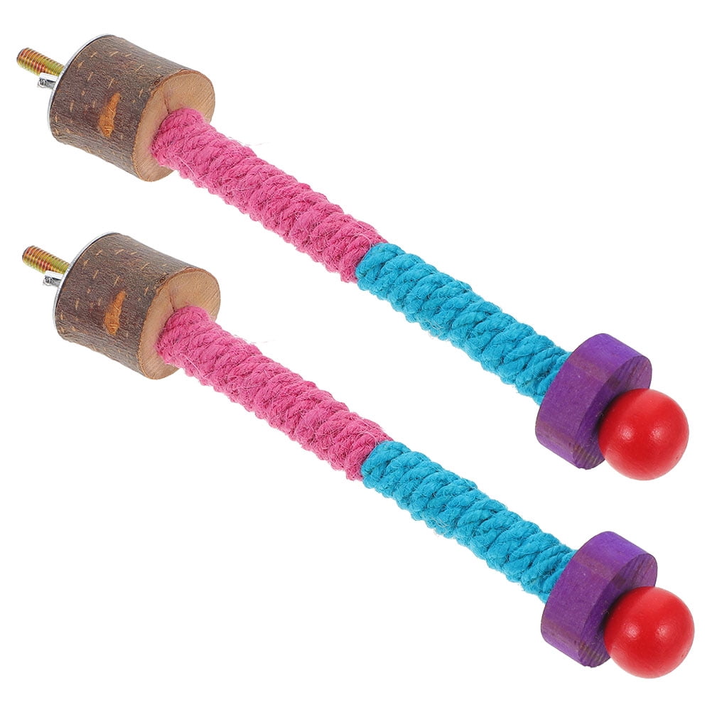 2 Pcs Wooden Cotton Rope Budgie Cage Accessories Parrot Pole Toy Puzzle ...