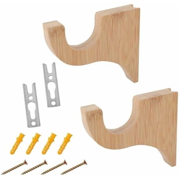 2 Pcs Wooden Curtain Rod Brackets, 3-1/2" Return Bracket for 2" Pole Wooden Curtain Rod Holders for Drapes Wardrobe Rods Bathroom Bedroom Living Room Kitchen