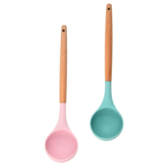 RENACLIPY 2 Pcs Ergonomic Long Handle Silicone Soup Spoons for Kitchen Use Adults