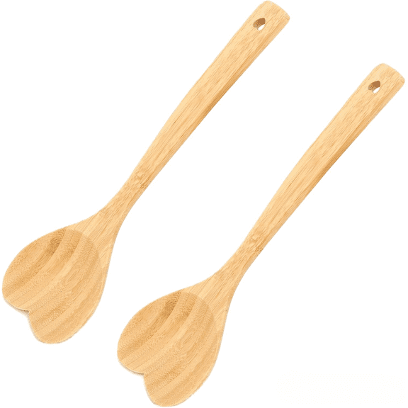2 Pcs Wooden Heart Spoons Set, Heart Shaped Bamboo Spoon, Long Handle Wooden Serving Mixing Spoon for Mother's Day, Wedding Gifts, Heart Shaped Wooden Spoons for Eating (Bamboo)