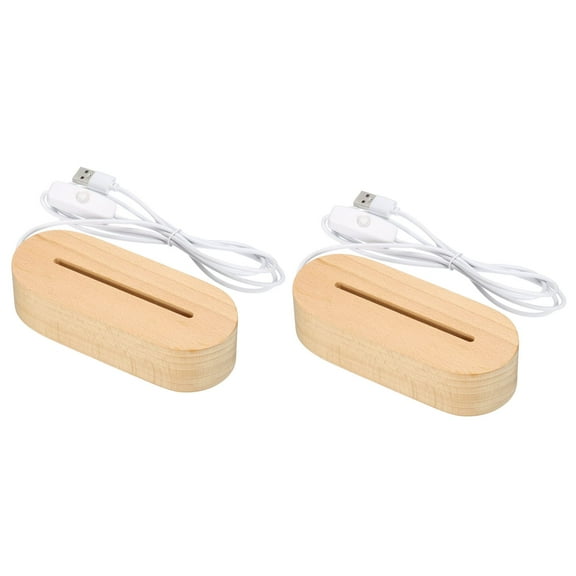 2 Pcs Wooden LED Light Display Pedestal, Wooden Rectangle LED Lights Display Base for Acrylic and Plexiglass,Night LED Light Lamp Base with USB Switch (oval colorful,15*6*3.5cm)