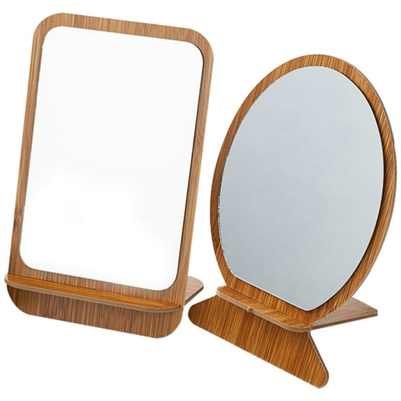 2 Pcs Wooden Mirror Makeup Mirror for Desk Mirrors Makeup Mirror Table Top Mirror