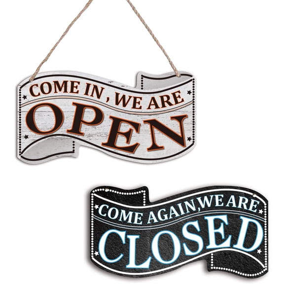 2 Pcs Wooden Open/Closed Signs Come in Store Hanging Plaque for Business Rustic Plaque for Coffee Bar Shop Door Window 9.84"5.12" colorful