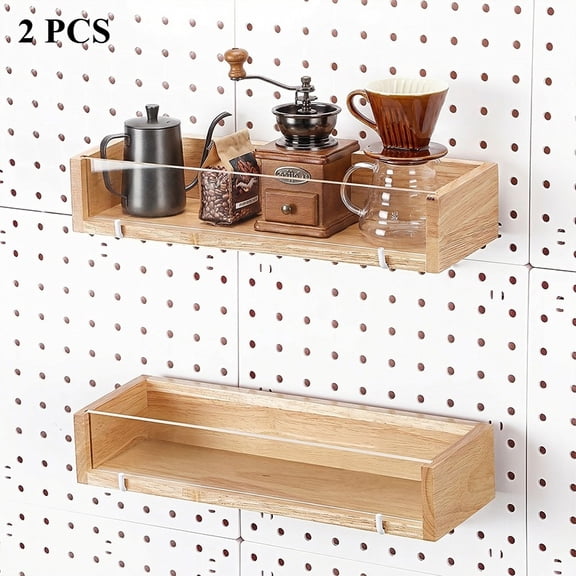 2 Pcs Wooden Pegboard Shelf,Floating Pegboard Display Shelves with Acrylic and Metal Hooks,Wall Mount Pegboard Storage Organizer for Home Office Craft Room Decor Housewarming Birthday Gifts