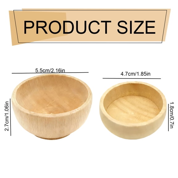 2 Pcs Wooden Pinch Bowls Mini Unfinished Bowl Set for DIY Crafts Condiment Bowls Small Round Bowl for Sorting Dipping Sauce Nuts Spice Candy, 2.16x2.16x1.06 Inch, Large