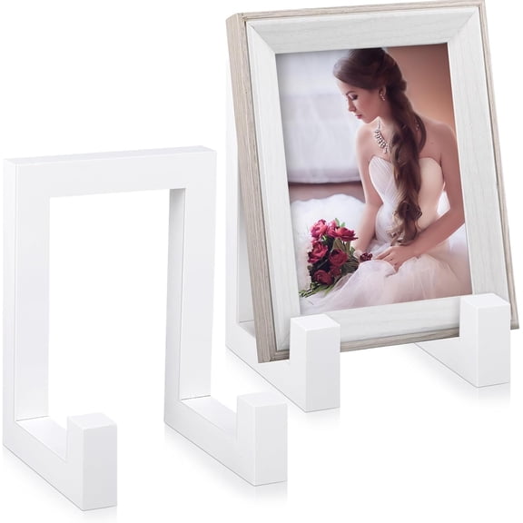 2 Pcs Wooden Plate Stand for Display, 8 Inch Plate Holder Decorative Picture Frame Plaque Stand Holder Easel Table Top Easels for Display Picture, Book, Art, Photo, Plaque (White)