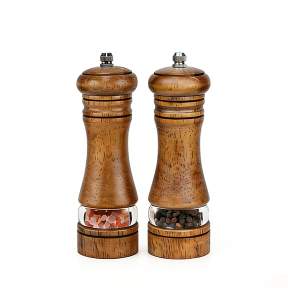2 Pcs Wooden Salt and Pepper Grinder, Adjustable Coarseness, 8 Inch Manual Pepper Mill, Refillable Spice Grinders for Kitchen, Cooking, BBQ