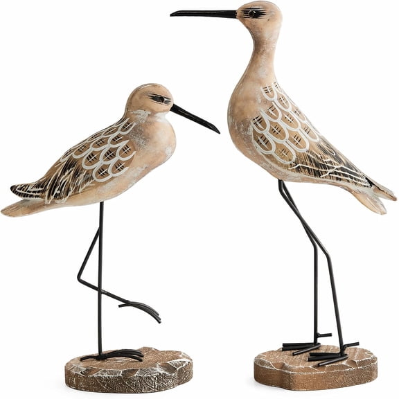 2 Pcs Wooden Seagull Figurines with Metal Legs, Vintage Coastal Decor, Nautical Tabletop Decorations for Living Room, Bedroom, Shelf and Balcony