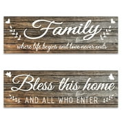 2 Pcs Wooden Signs Bless This Home Family Farmhouse Wall Art Decor for Bedroom Living Room Office Home Decor