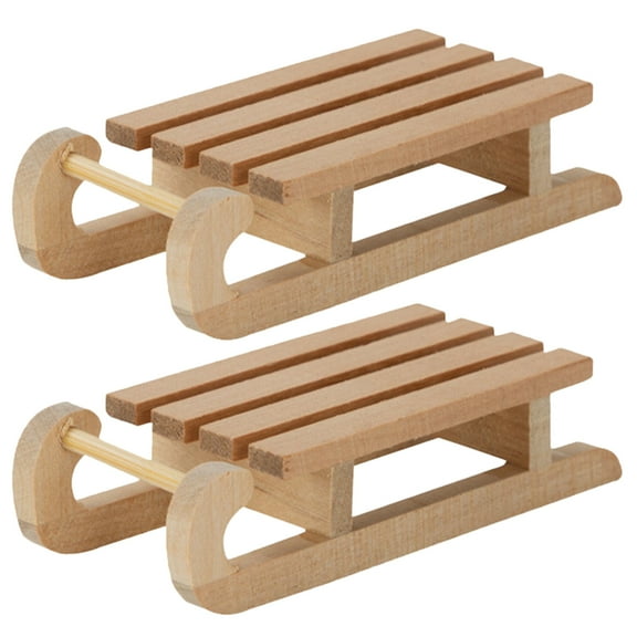 2 Pcs Wooden Sled Miniature Models Crafts Props Christmas Goodies Presents Ornament Child