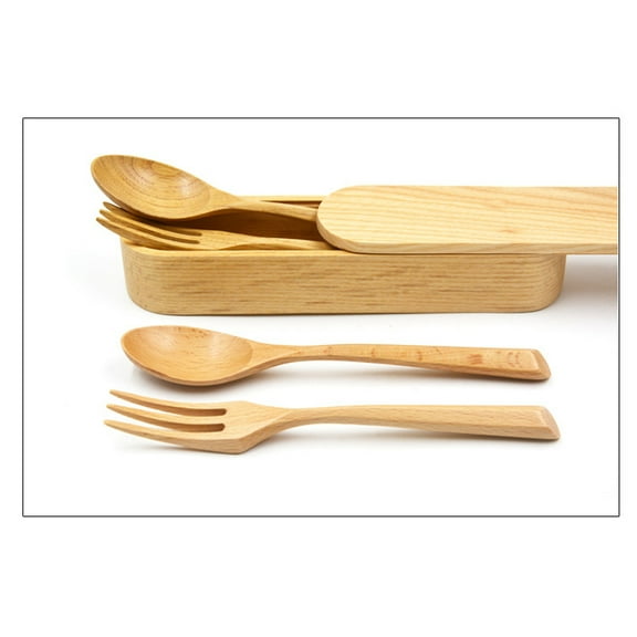 2 Pcs Wooden Rice Spoon and Fork Set, Reusable Beech Wood Spoon and Fork for Kitchen Use
