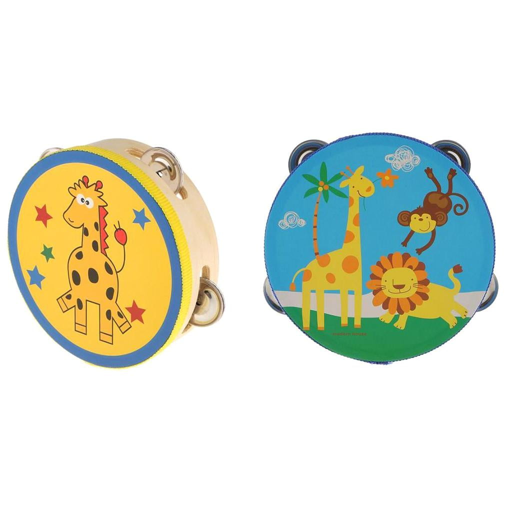 2 Pcs Wooden Tambourine Rattle Hand Percussion Toy Wave Hit Instrument For Children Gift