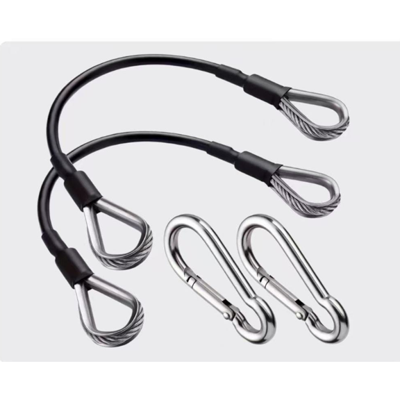2 Pcs Work Out Cable Extension, 39.4 in / 100 cm Long Home Gym Accessories with Carabiners, Stainless Steel Coated Wire Rope for LAT Pull Down, Cable Accessories for Gym Equipment Pulley System