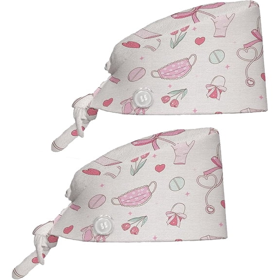 2 Pcs Working Cap Scrub Cap with Sweatband Adjustable Unisex Men Women Tie Back Hat Nurse Surgical Caps