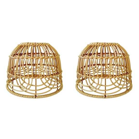 2 Pcs Woven Lampshade,Retro Lampshade,Woven Pendant Light Cover, Retro Ceiling Lightshade Country Cottage Lamp Cover,Hanging Lightshade For Living Bedroom,Imitation Rattan Design Lampshade,Khaki