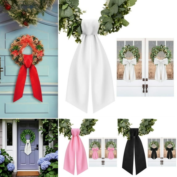 2 Pcs Wreath Sash for Front Door Blank Satin Wreath Sash Embroidery Monogram Plain Ribbon Accessories for Xmas Party Yard Doorway Indoor Outdoor Wall Decor