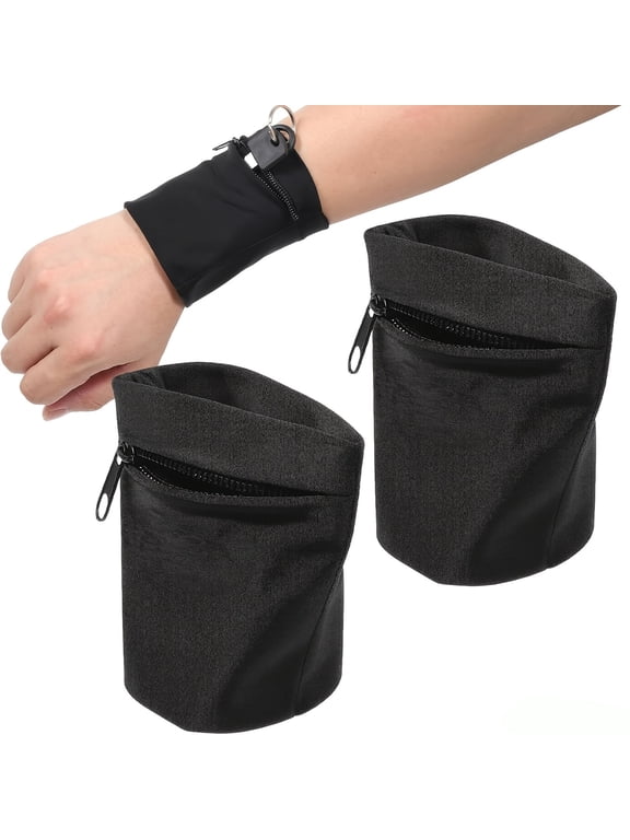2 Pcs Wrist Wallets for Women Wristband with Zipper Key Card Storage Bags for Women Men Running Sports Jogging Hiking Basketball Tennis (Black)