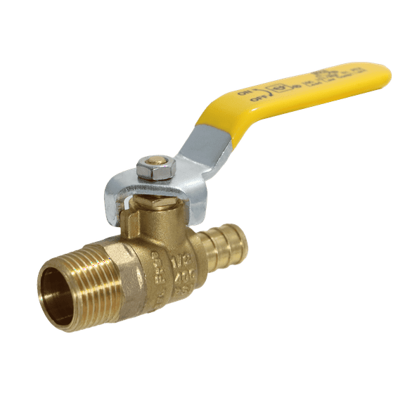 2 Pcs XFITTING Barb Crimp Pex 1/2 Inch x 1/2 Inch Male Ball Valve, Full Port, Brass, 24-1-5=2X