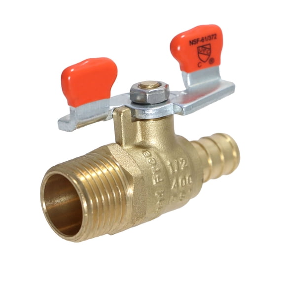 2 Pcs XFITTING Barb Crimp Pex 1/2 Inch x 1/2 Male Ball Valve With Tee Handle, 23-1-9=2X