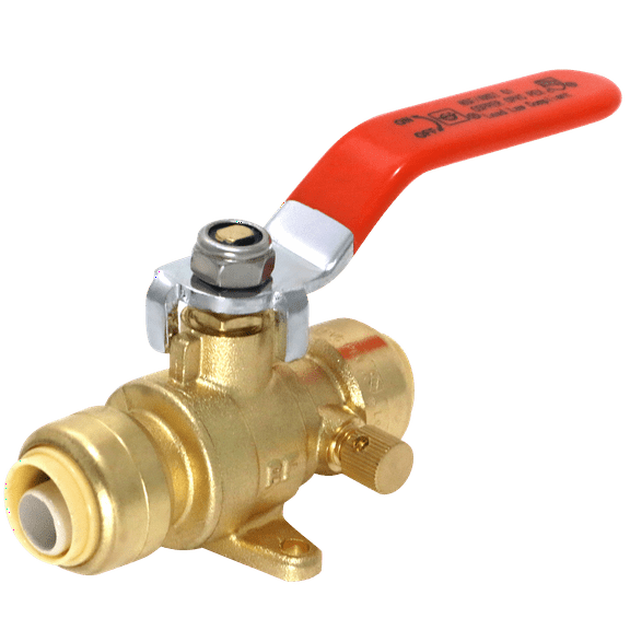 2 Pcs XFITTING Push Fit 1/2 Inch x 1/2 Inch Push Fit Ball Valve with Drain and Drop Ear, 28-2-8=2XX