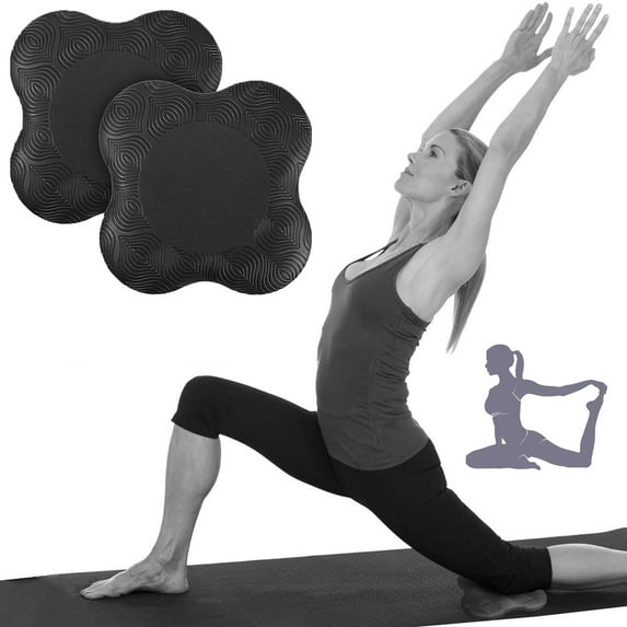 2 Pcs Yoga Knee Mat, Anti Slip Yoga Support Kneeling Mat, Waterproof Pilates Cushion Mat for Man, Women, Comfortable & Lightweight Yoga Exercise Protector for Fitness Mediation Travel, Black