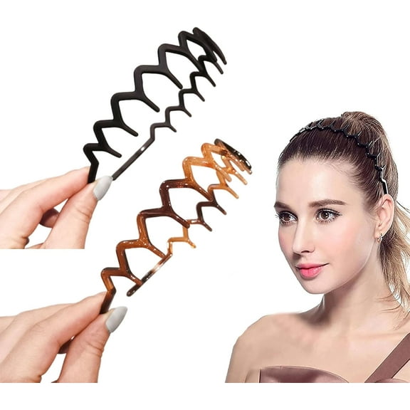 2 Pcs Zig Zag Headband, Plastic Tooth Hair Comb, Wavy Hairband Headwear Hair Hoop Accessory for Women Men Girls
