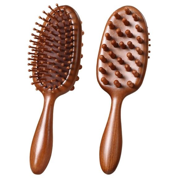 2 Pcs of Double-Sided Sandalwood Massage Hair Brush, Hair Growth Massager, Dual-Sided Massage Brush, Scalp Care, Relaxing Anti-Frizz Hair Tool