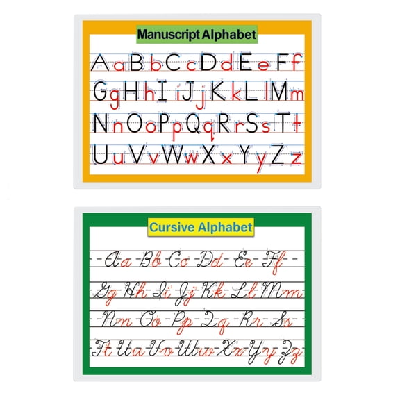 2 Pcs/set 26 Alphabet Cursive Training & Manuscript Chart for Classroom Decora, Homeschool Supplies for Kindergarten Preschool Elementary SchoolA4