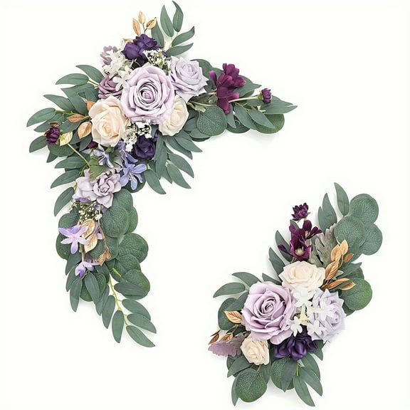 2 Pcs/set Artificial Wedding Arch Flowers Swag Kit for DIY Fake Flower Arrangements Party Welcome Ceremony Sign and Reception Backdrop Floral Decoration