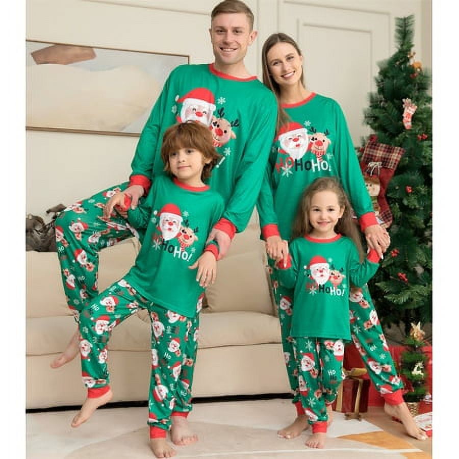 2 Pcs/set Matching Family Christmas Pajamas Set Christmas Pj's Santa Print  Top and Plaid Pants for Baby Infant Kids Boys Girls Men Women Sleepwear