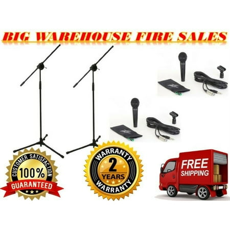 2 Peavey PVI100 1/4" Wired Dynamic Cardioid Microphone+Mic Clip+Cable+Mic Stand