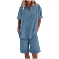 thumbnail image 1 of 2 Peice Cotton Linen Short Sets for Women - Short Sleeve Shirts & Wide Leg Shorts Comfy Breathable Summer Outfits, 2026 New Limited Time Offer, 1 of 5