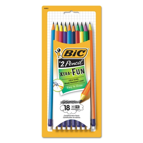 BIC Xtra Fun, HB Number 2, Black Lead, Assorted Barrel Colors, 18 Count