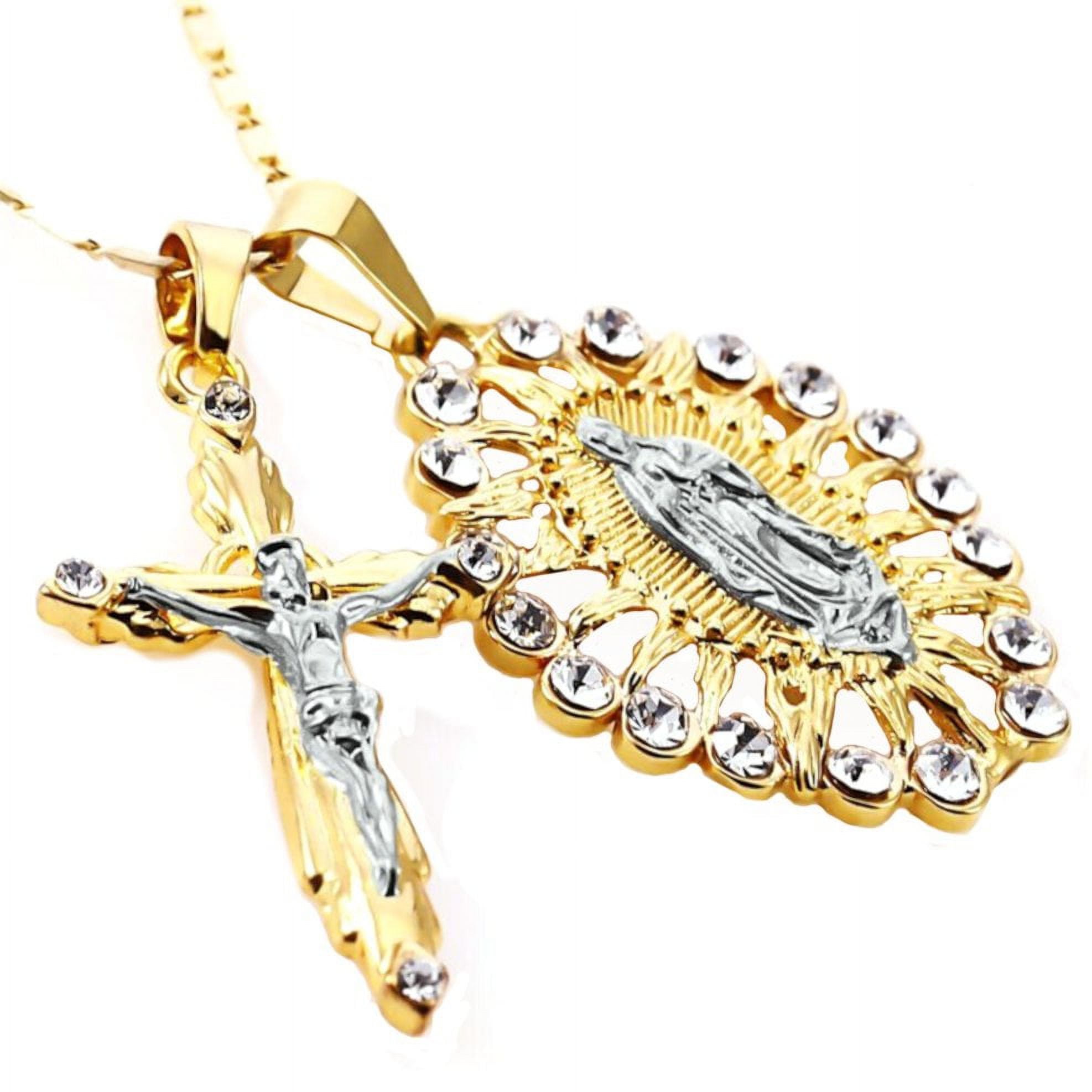 2 Pendant Necklace Set Mother Maryi and Jesus on the Cross Chain and