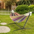 thumbnail image 1 of Outdoor Hammock with Stand, Max Load 330 Lbs, SYNGAR Hammock Bed with Removable Steel Stand, 2-Person Hammock with Carry Bag & Rope with Iron Ring, for Bedroom Patio Balcony Garden Yard, D5952, 1 of 10