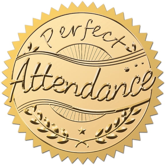 2" Perfect Attendence Gold Seal Stickers Certificate Awards Seals Self Adhesive Round Embossed Seals Envelopes Sticker