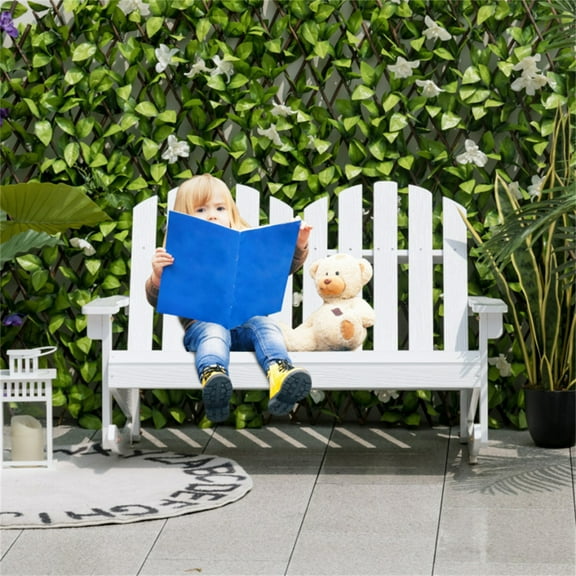 2-Person Adirondack Rocking Chair, Kids Outdoor Rocking Bench with Slatted Seat, High Backrest, 220LBS Weight Capacity, Kids Patio Rocker for Balcony, Yard, Poolside (White)