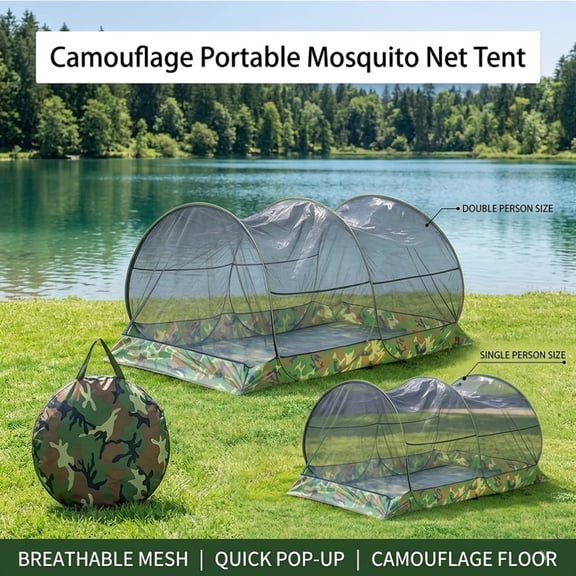 2 Person Automatic Pop Up Mosquito Net Tent, Compact Lightweight Camping Tent with Carry Bag, Portable Foldable Screen Tent for Camping, Backyard, Beach, Travel, Hiking & Bug Protection